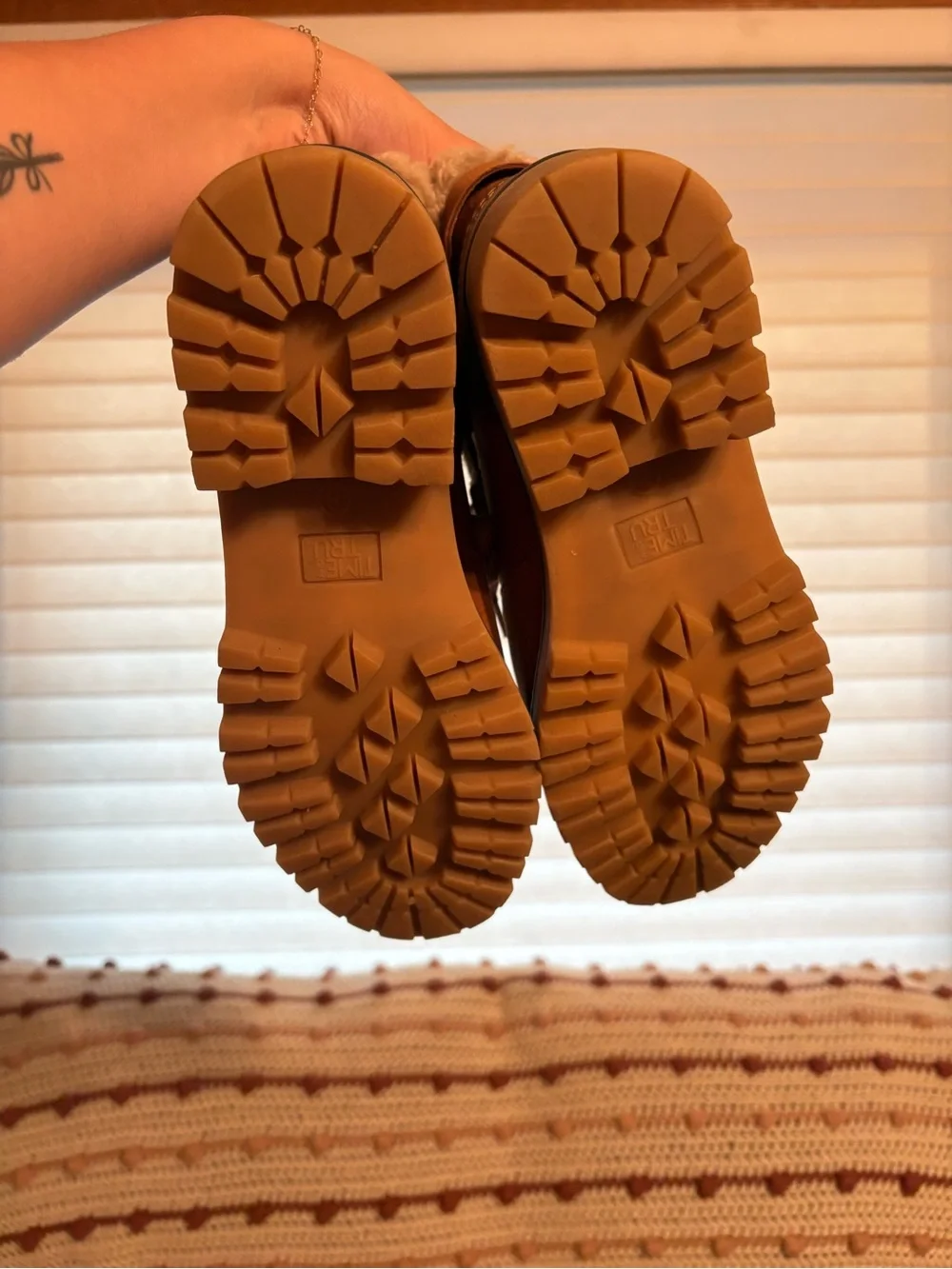 Time and Tru Tan Faux-Shearling Lace-Up Winter Boots